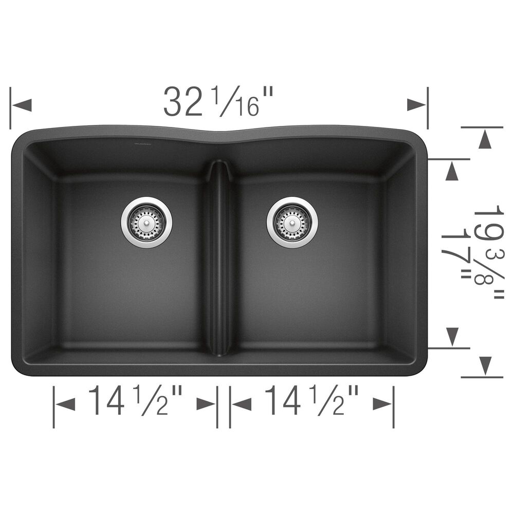 Blanco Diamond Equal Double Bowl Kitchen Sink with Low Divide in Anthracite, , large