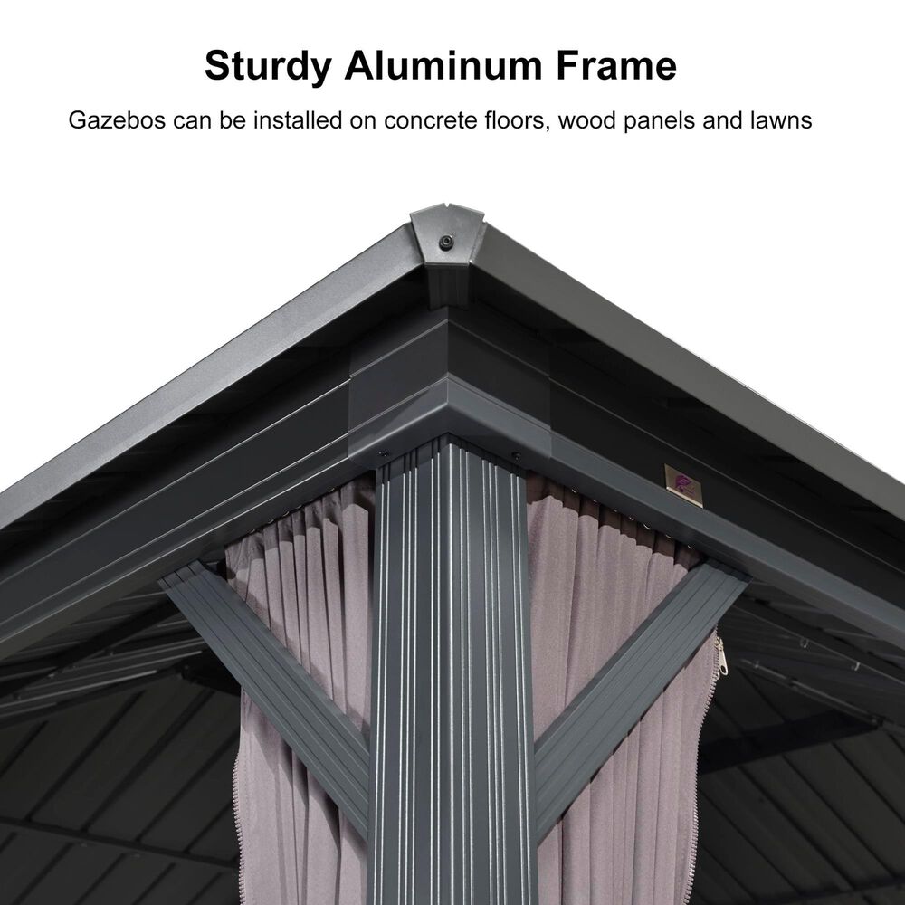 HOMLUX 10' x 14' Outdoor Hardtop Gazebo with Galvanized Steel Roof, Netting, and Curtains, Gray, , large