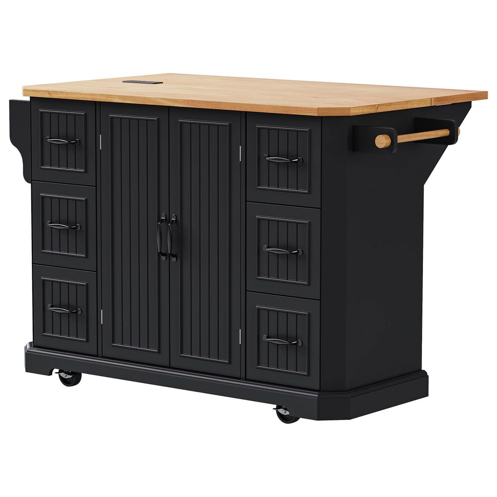 HOMLUX 56" Kitchen Island with Drop Leaf in Black, , large