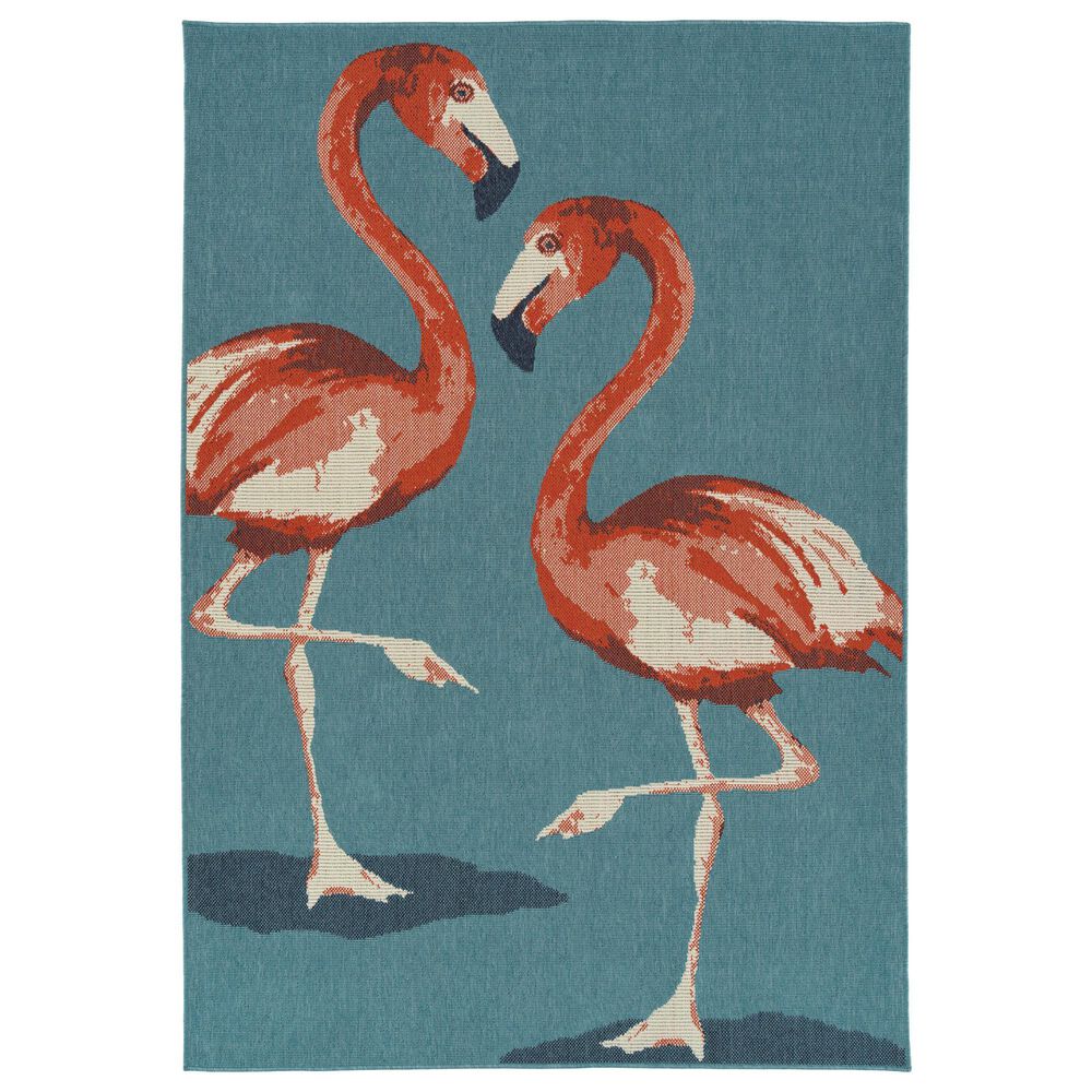 Kaleen Rugs Amalie 2"2" x 8" Light Blue, Navy, Ivory and Tangerine Indoor/Outdoor Runner, , large