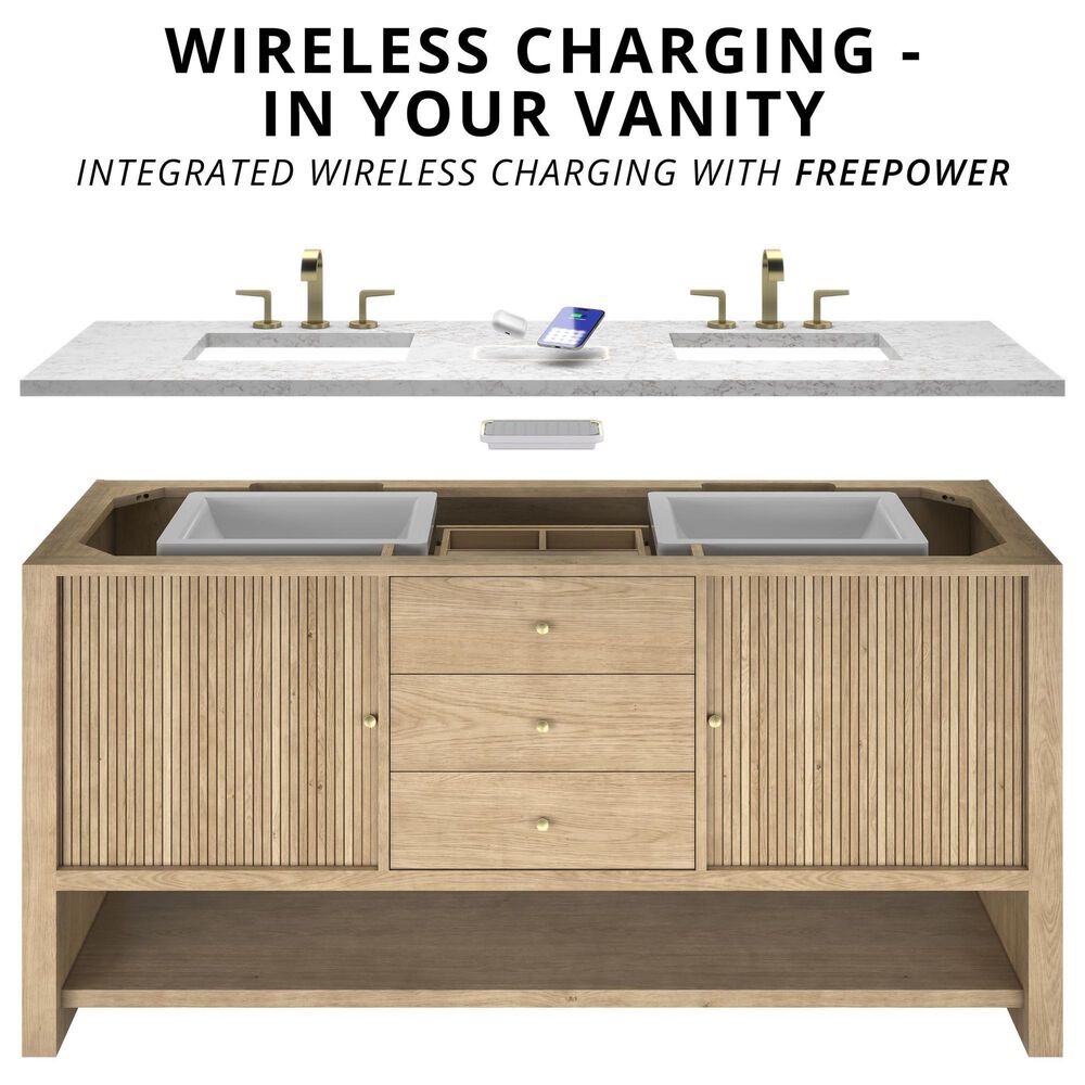 James Martin Bellshire 72" Double Bathroom Vanity in Bright White with 3 cm Siberian Silestone Top, Rectangular Sinks and FreePower Wireless Charger, , large