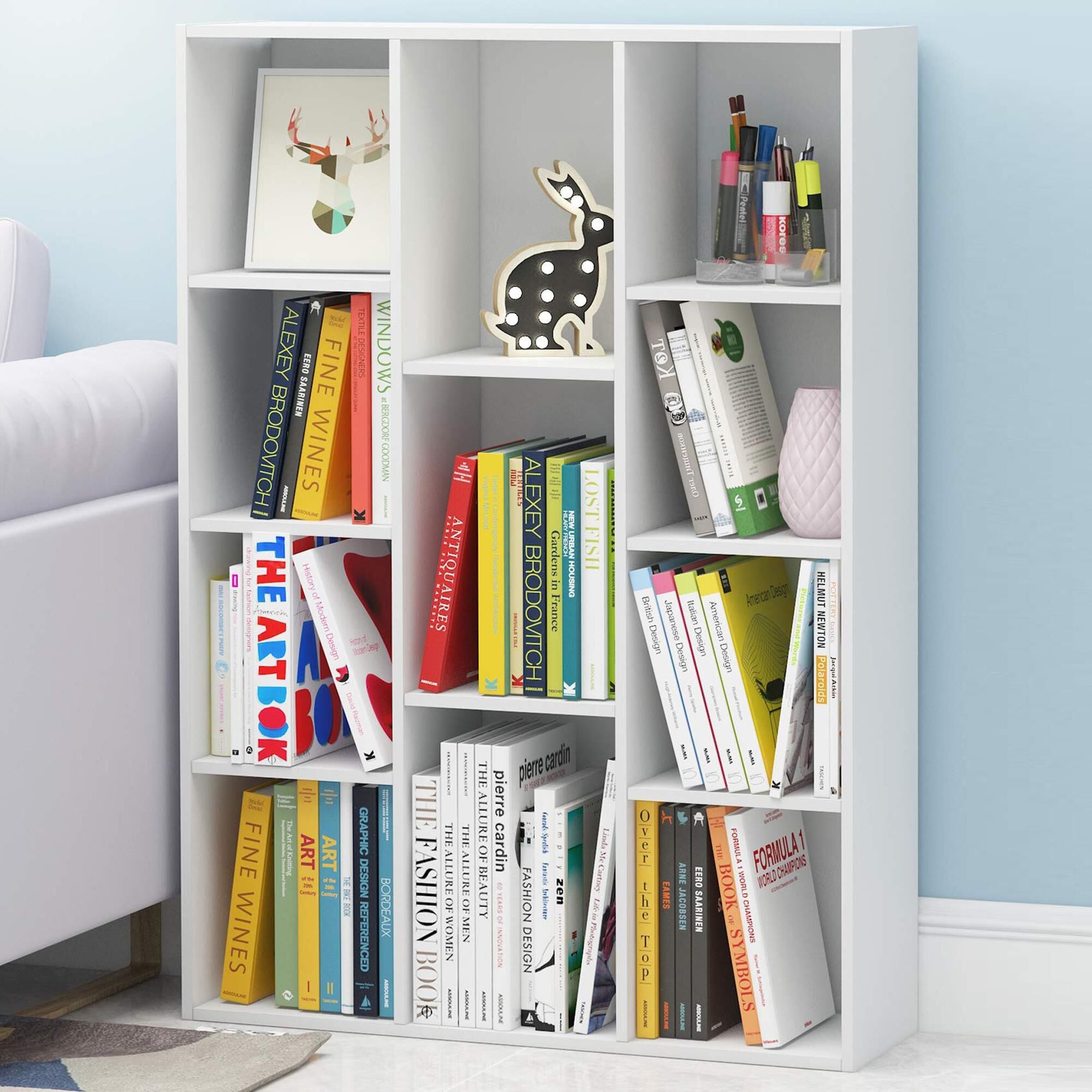 HOMLUX 11-Cube Reversible Open Shelf Bookshelf in White