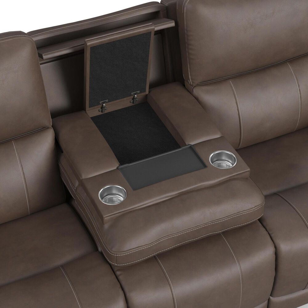 Flexsteel Carter Power Reclining Sofa and Loveseat Set in Cappuccino Brown, , large