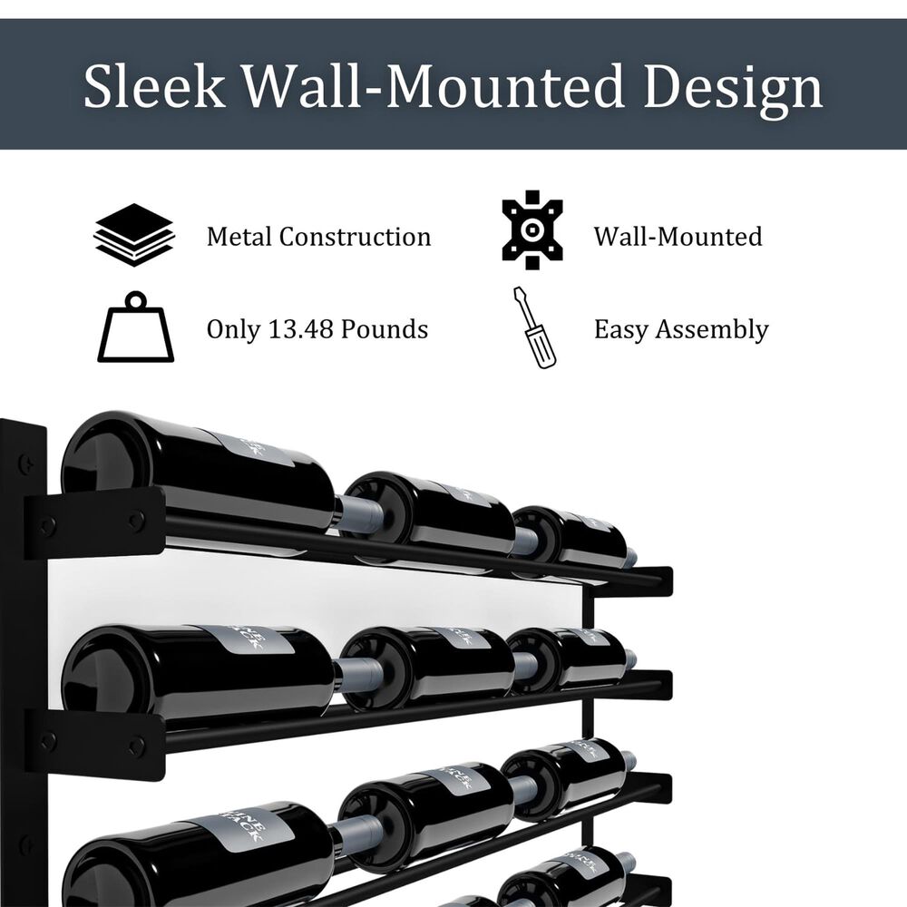 HOMLUX Modern 18-Bottle Metal Wall Mounted Wine Rack in Black, , large