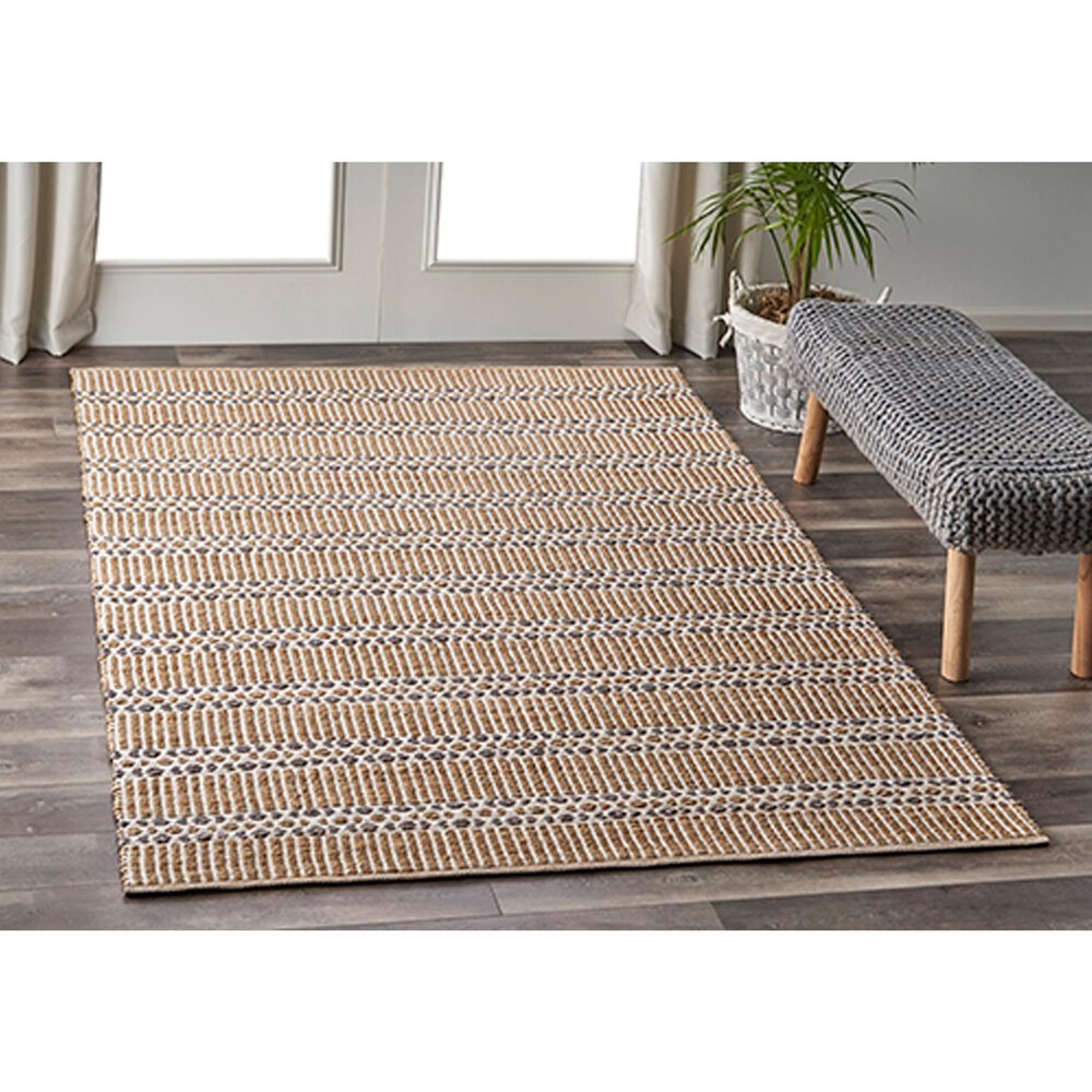 L&amp;R Resources Natural Fiber Striped Ivory Gray 7'9" x 9'9" Area Rug, , large