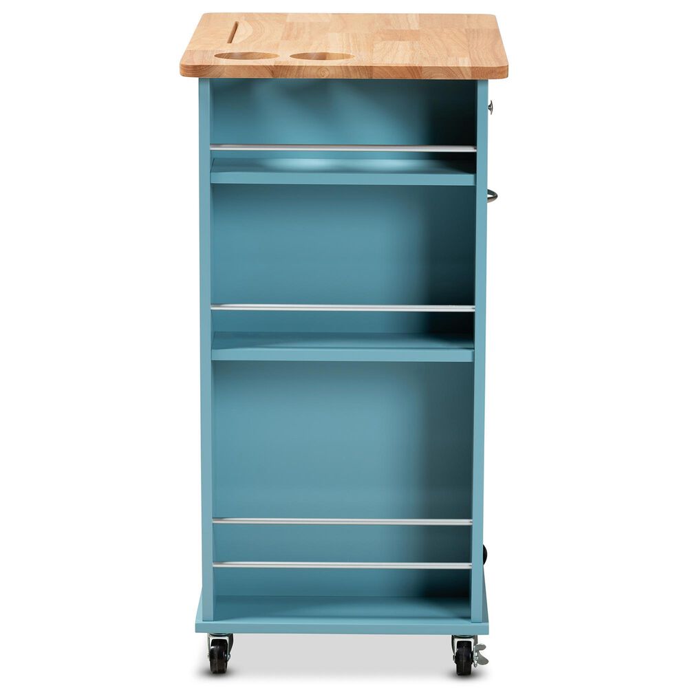 Baxton Studio Liona Kitchen Storage Cart in Sky Blue and Natural, , large