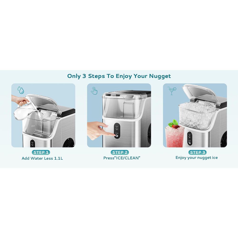 Euhomy 35 Lbs Portable Nugget Ice Maker with Automatic Cleaning in Silver, , large