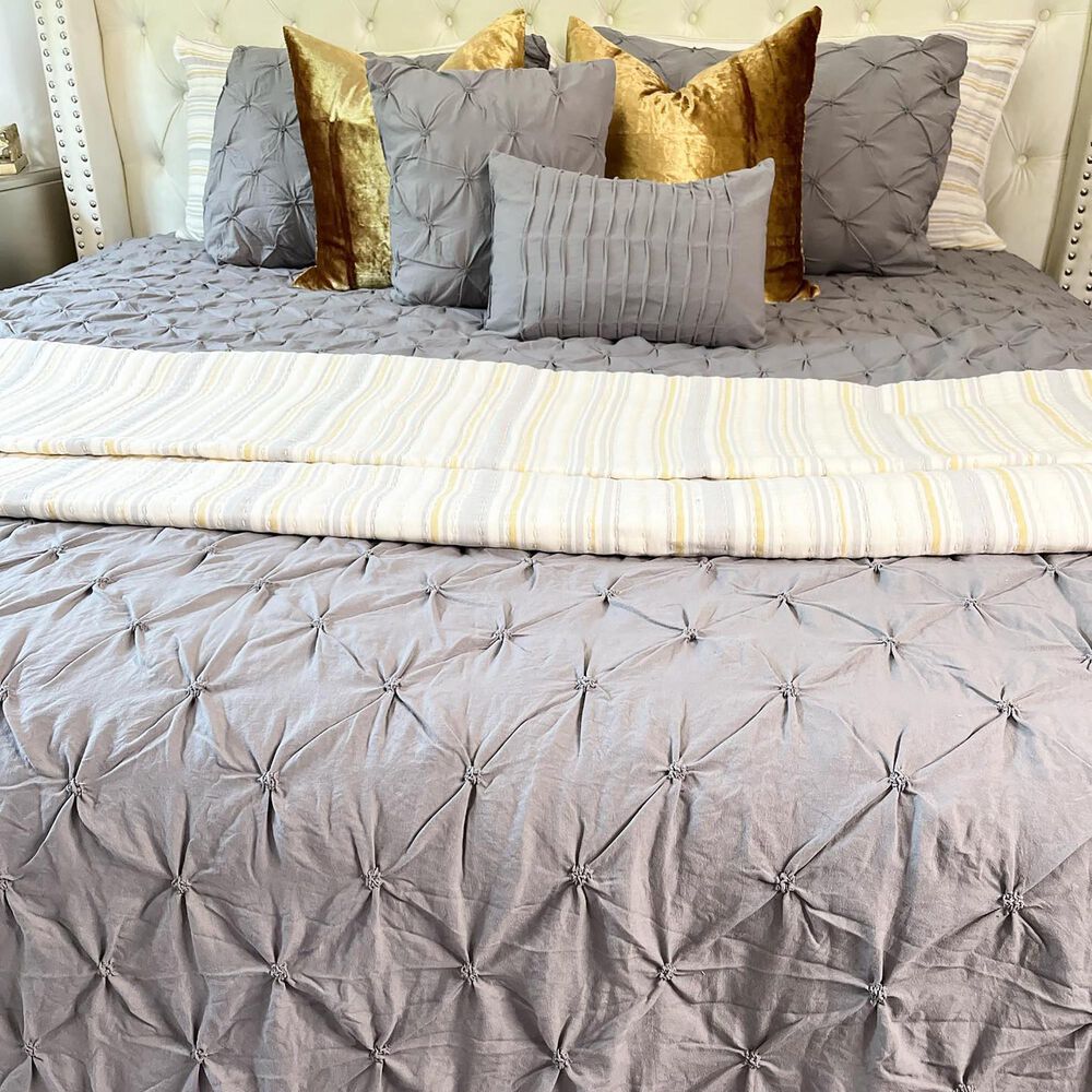 Triangle Home Fashions Solange Stripe 3-Piece Queen Quilt Set in Yellow and Gray, , large