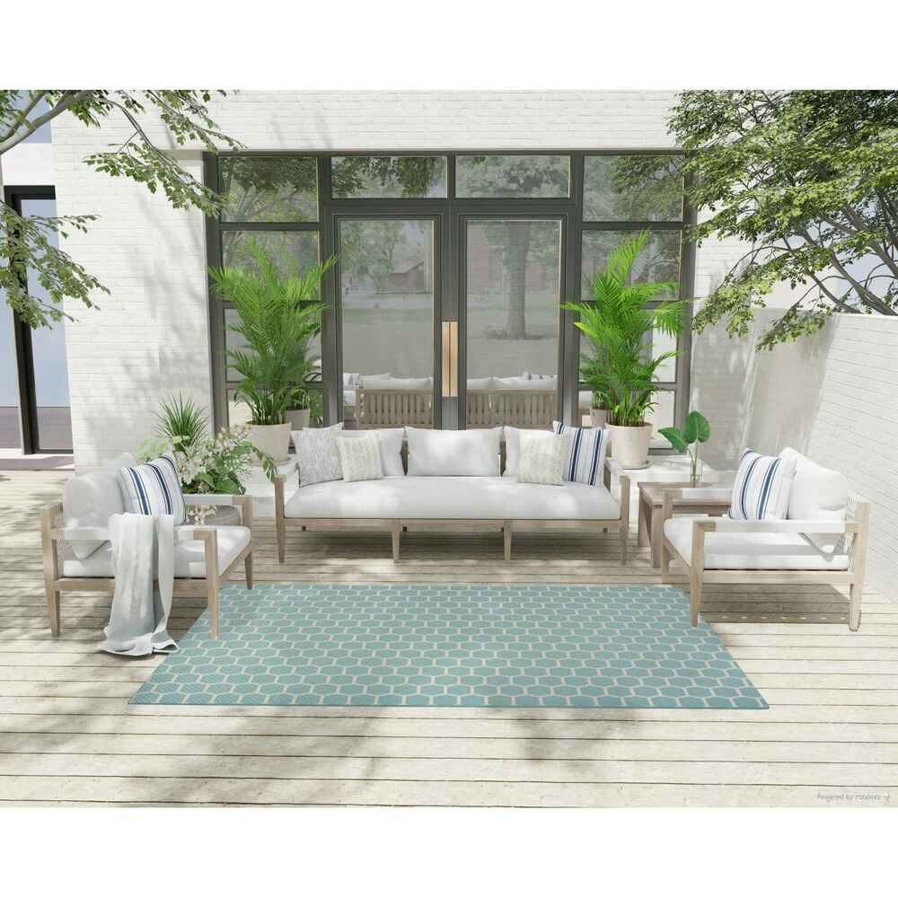 Nourison Twist Reversible 5&#39; x 7&#39; Aqua Indoor/Outdoor Area Rug, , large