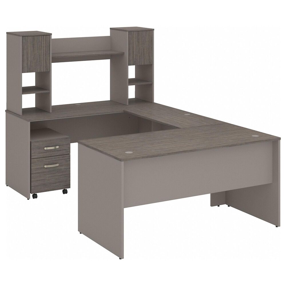 Bush 3-Piece U-Shaped Desk Set in Cocoa/Pewter, , large