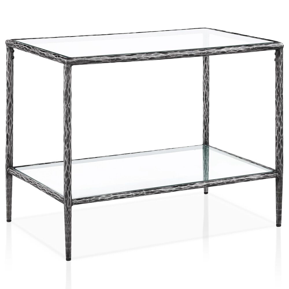 Furniture of America Lalia End Table with Tempered Glass Top and Open Storage Shelf in Gun Metal, , large