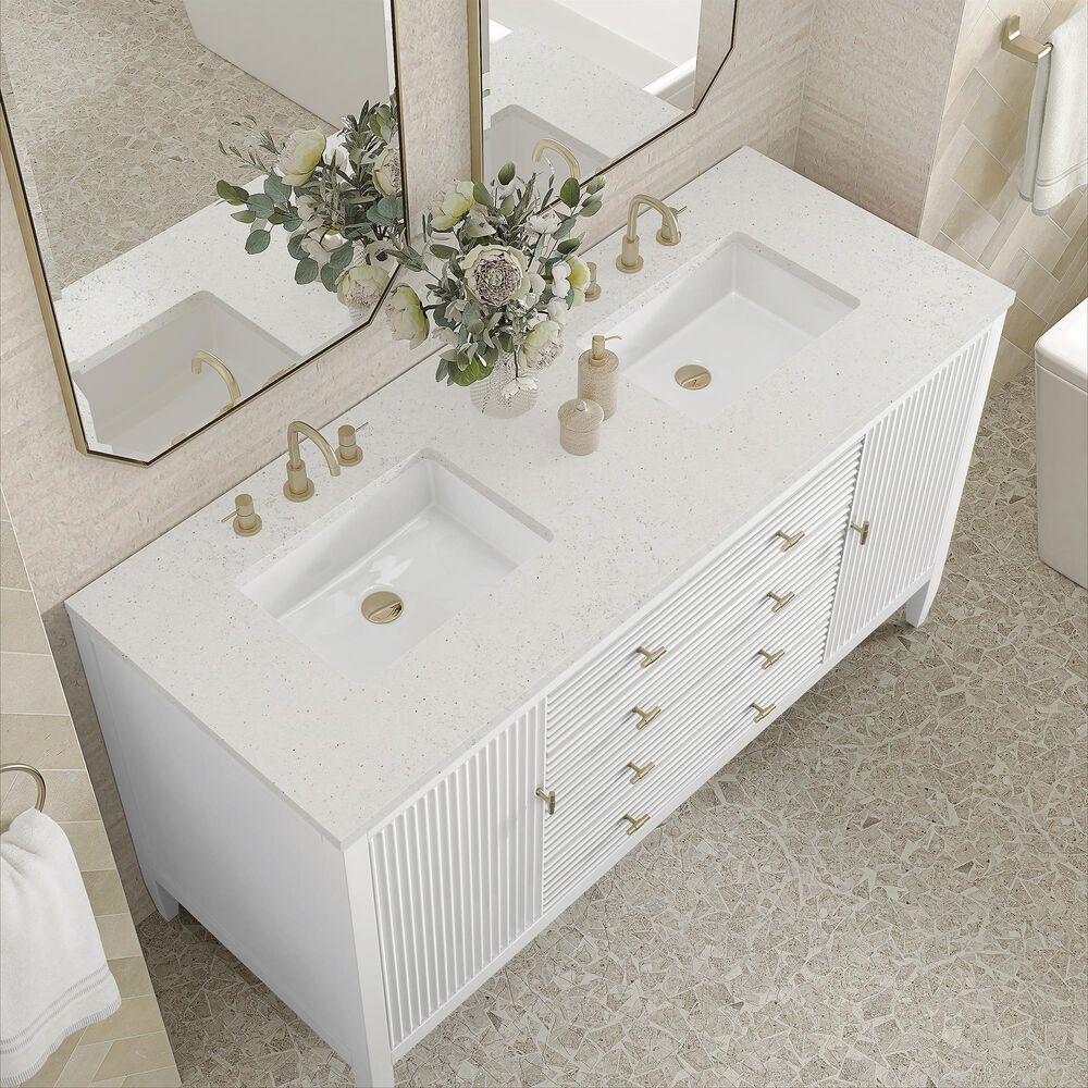 James Martin Vanities Myrrin 60&quot; Double Vanity in Bright White with 3 cm Lime Delight Quartz Top, , large