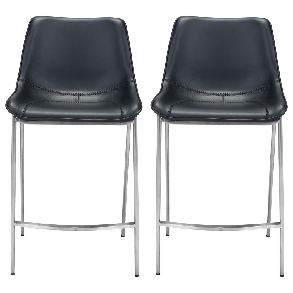 Zuo Modern Magnus Counter Stool in Black and Silver &#40;Set of 2&#41;, , large