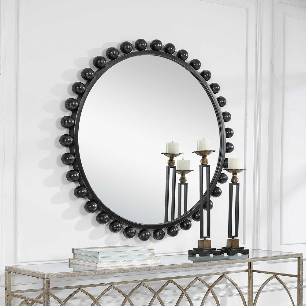 Uttermost Cyra Round Accent Wall Mirror in Distressed Black, , large