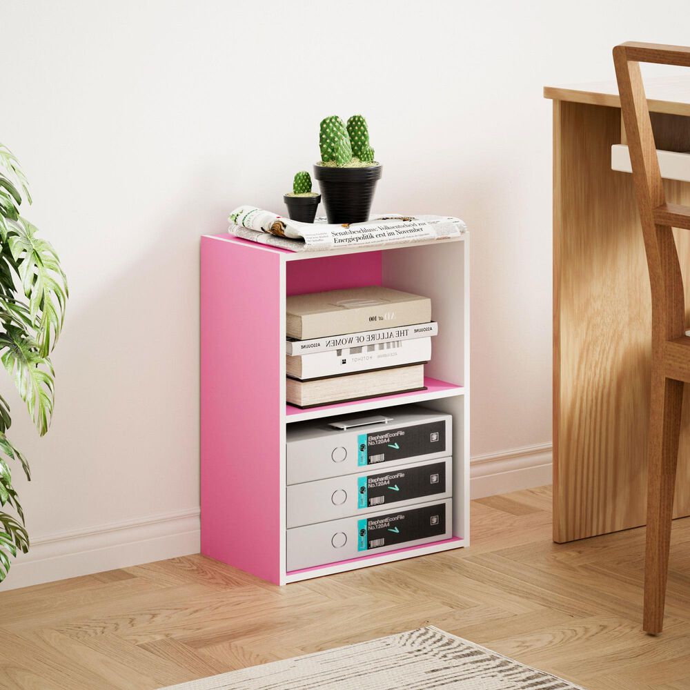 HOMLUX 2-Tier Cube Compact Storage Shelf Organizer Bookcase in Pink and White, , large