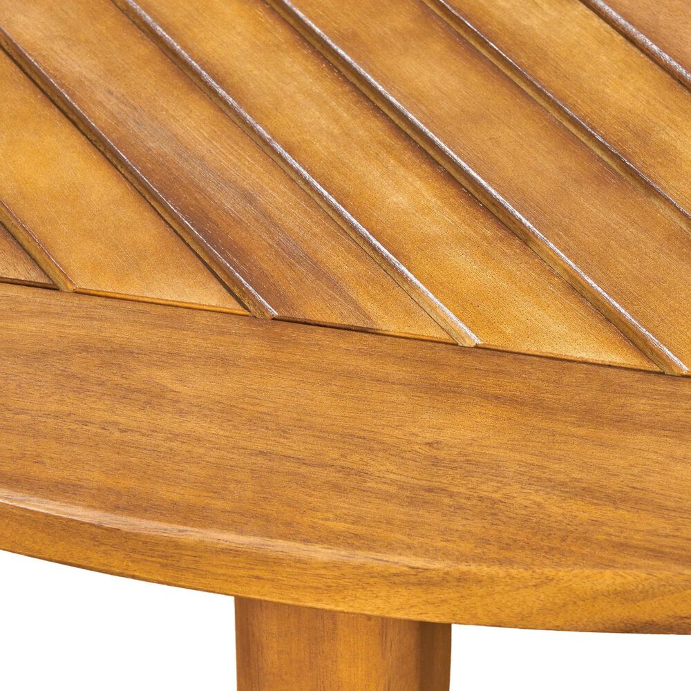 Hearth and Haven Outdoor Wooden Dining Table with Straight Leg and Round Tabletop in Teak, , large