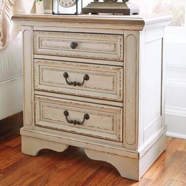 Ashley Realyn 3 Drawer Nightstand in Chipped White and Brown, , large