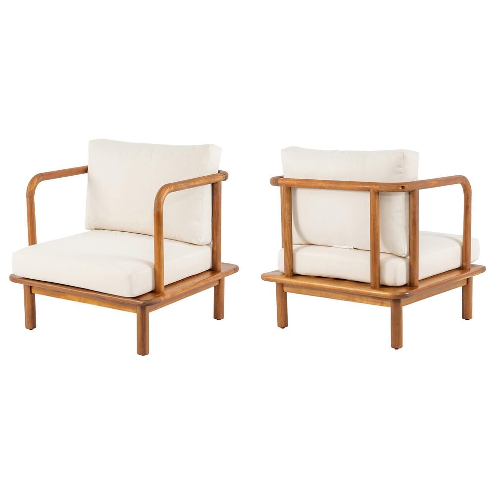 Hearth and Haven Canape Outdoor Club Chair with Curved Arms and Cushions in Cream (Set of 2), , large