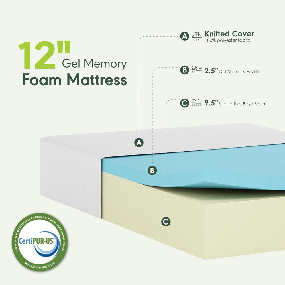 HOMLUX Tidur 12" Medium Firm Cooling Gel Memory Foam California King Mattress in a Box, , large