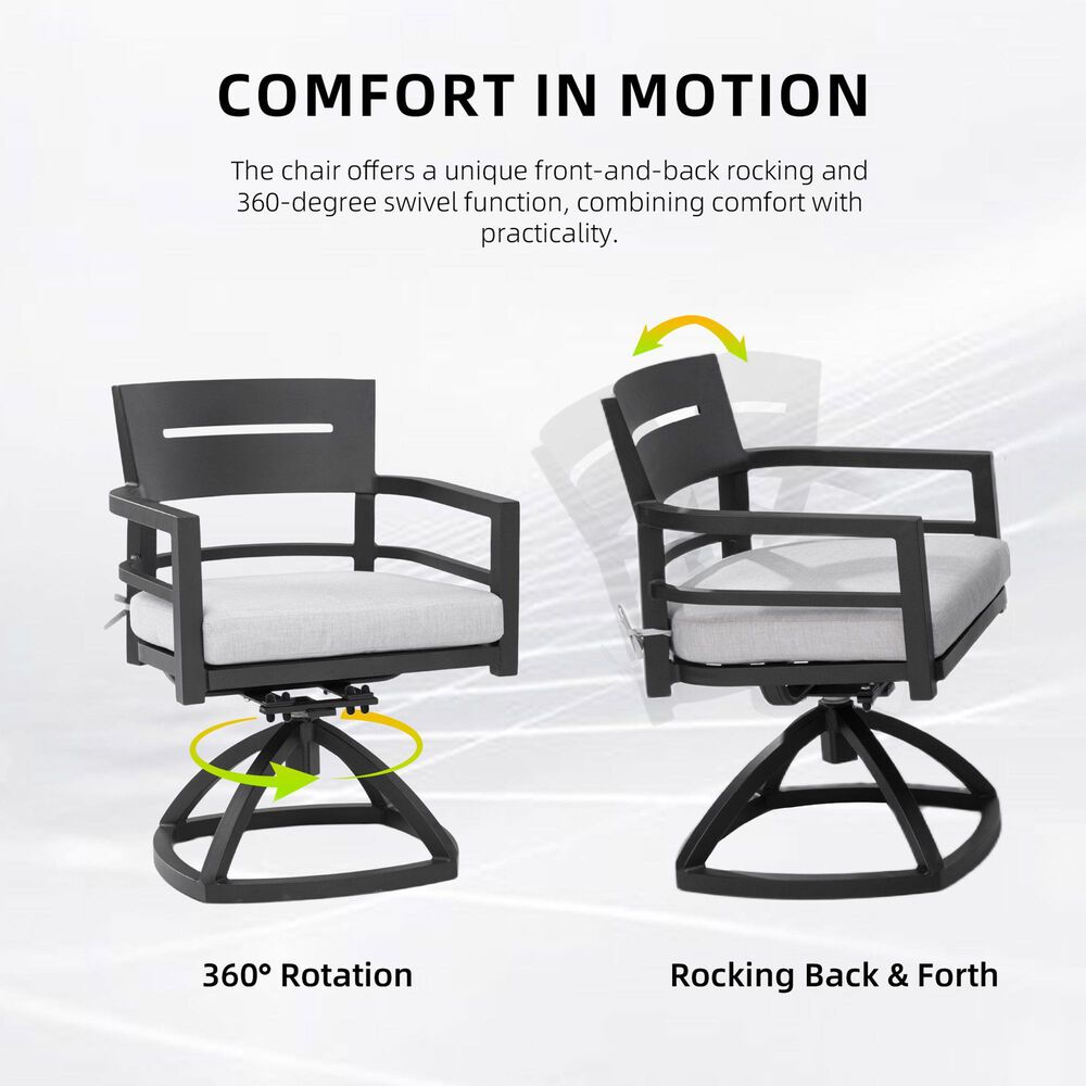 Hearth and Haven Patio Swivel Rocker Chair with Cushion in Ember Black (Set of 2), , large