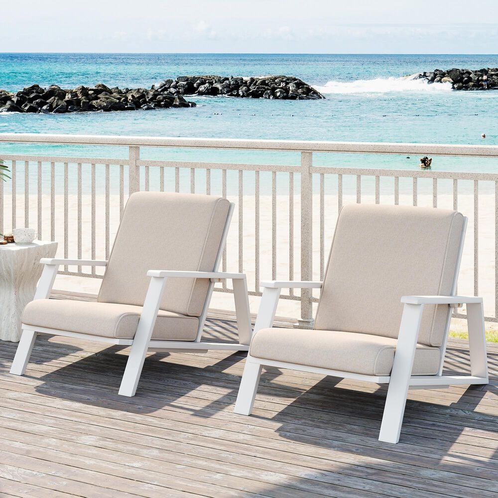Hearth and Haven Outdoor Lounge Chair with White Frame in Beige (Set of 2), , large