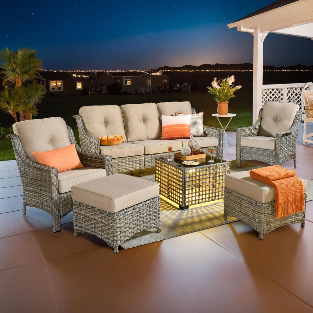 HOMLUX 6-Piece Patio Conversation Set with Coffee Table in Beige, , large