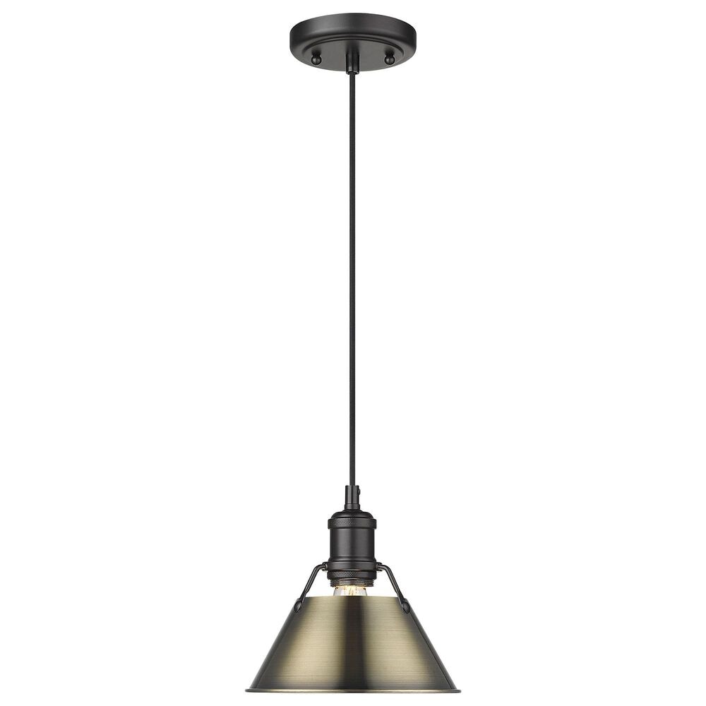 Golden Lighting Orwell 1-Light Small Pendant with Aged Brass Shade in Matte Black, , large
