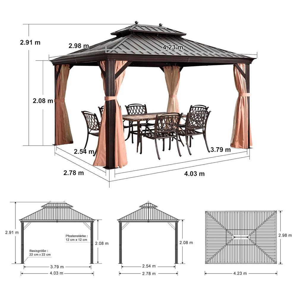 HOMLUX 10' x 14' Hardtop gazebo with double roof in Bronze, , large