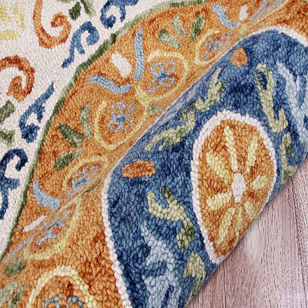 L&amp;R Resources Sinuous Leon Medallion 6&#39; Round Orange, Cream, Blue and Green Area Rug, , large
