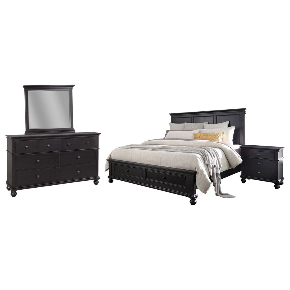 Riva Ridge Oxford 4 Piece California King Storage Panel Bedroom Set in Black, , large