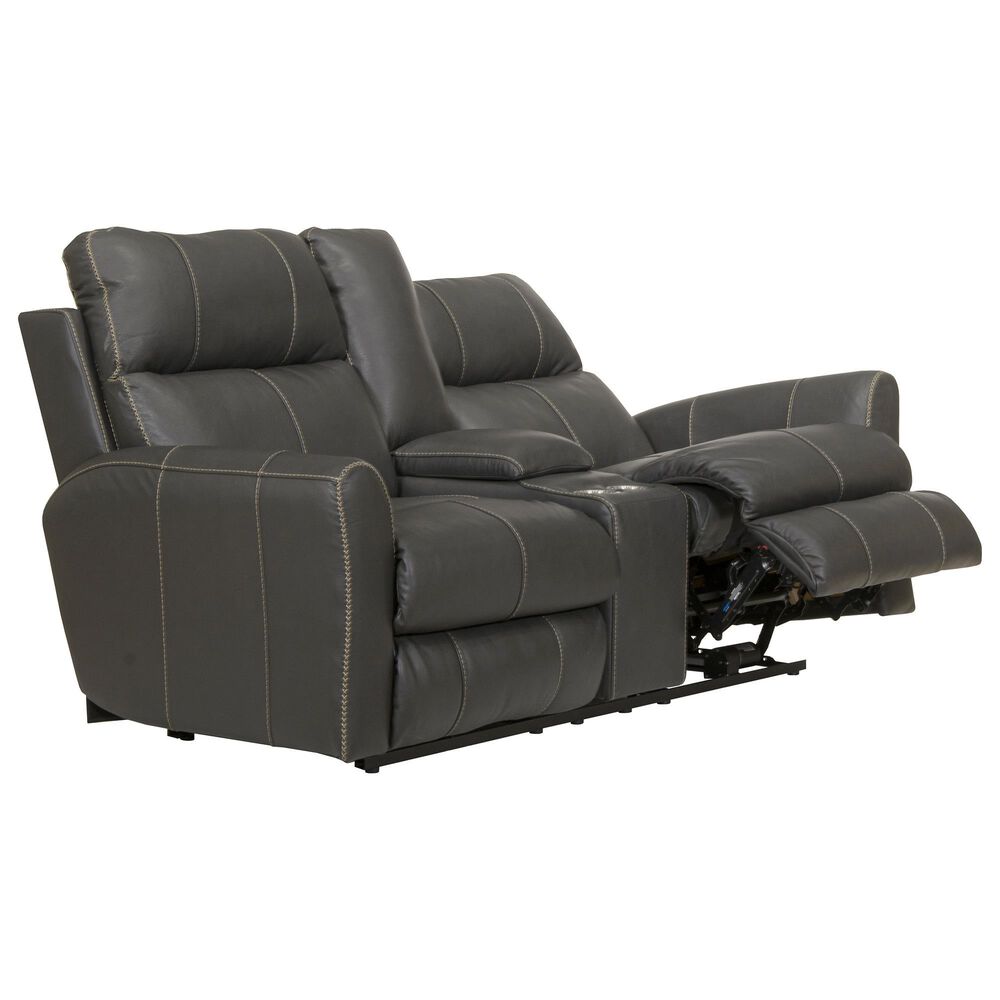 Catnapper Fredda Power Reclining Console Loveseat with Power Headrest in Anthracite, , large