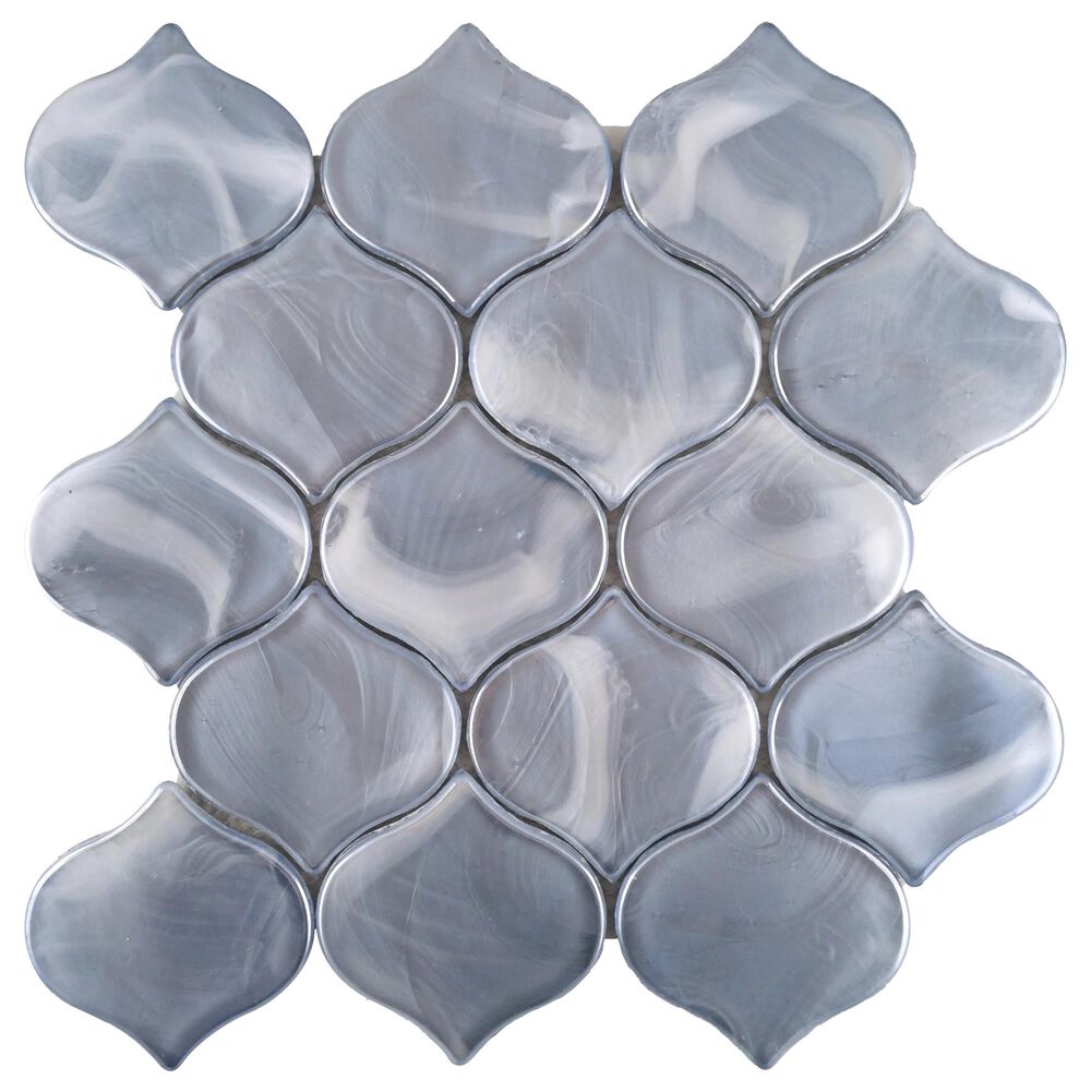 Emser Splash Blue 10" x 10" Arabesque Glass Mosaic Sheet, , large