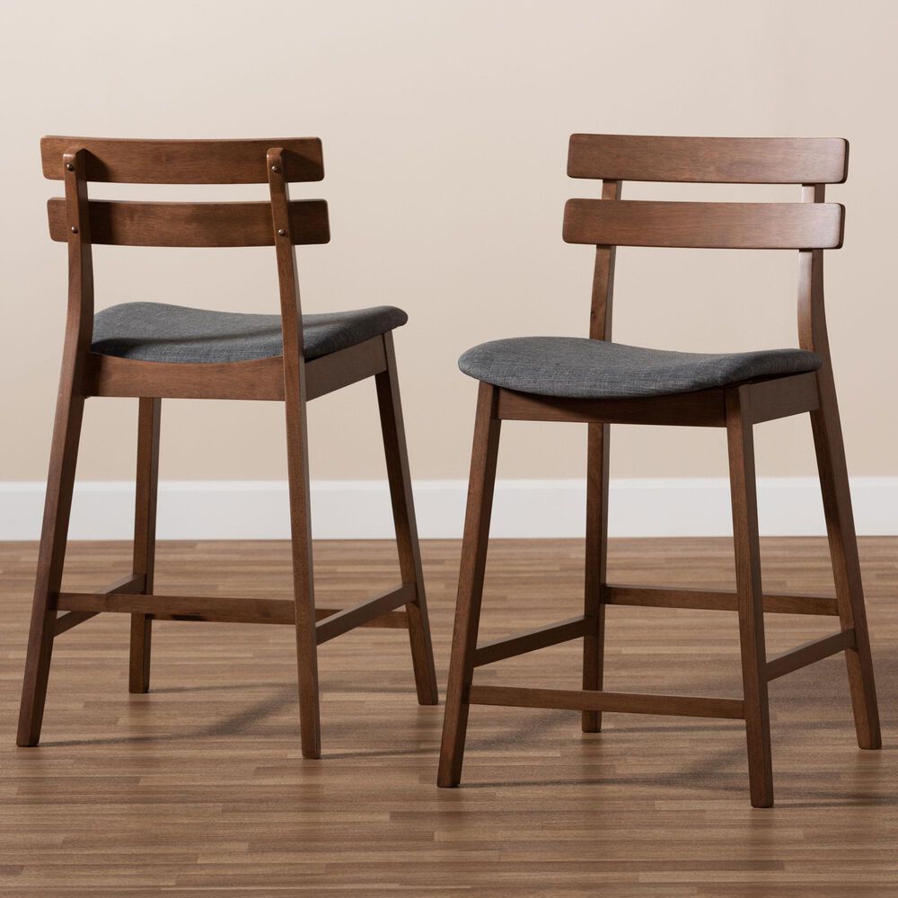Baxton Studio Larine Counter Stool with Dark Grey Cushion in Walnut (Set of 2), , large