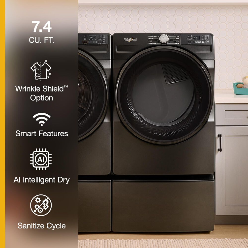 Whirlpool 4.5 Cu. Ft. Smart Front Load Washer and 7.4 Cu. Ft. Smart Gas Dryer Laundry Pair in Volcano Black, , large