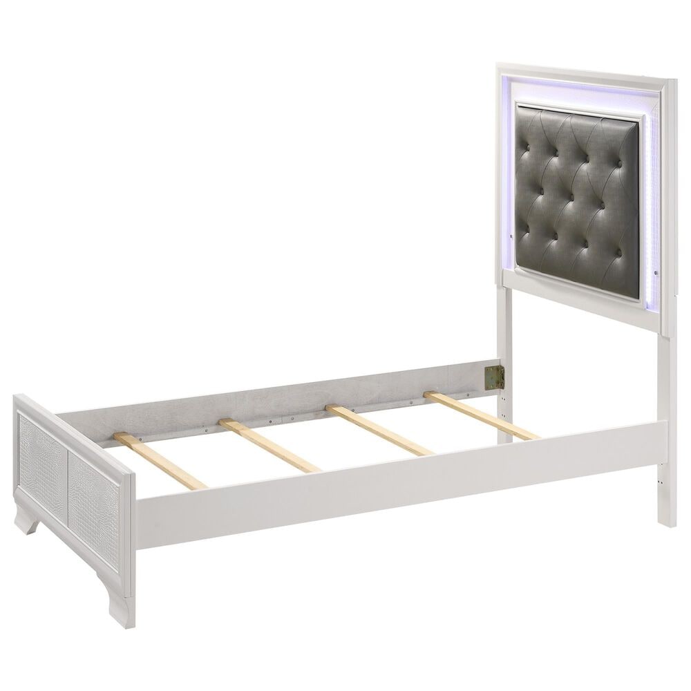 Crown Mark Lyssa Twin Upholstered Panel Bed with LED Lights in Frost, , large