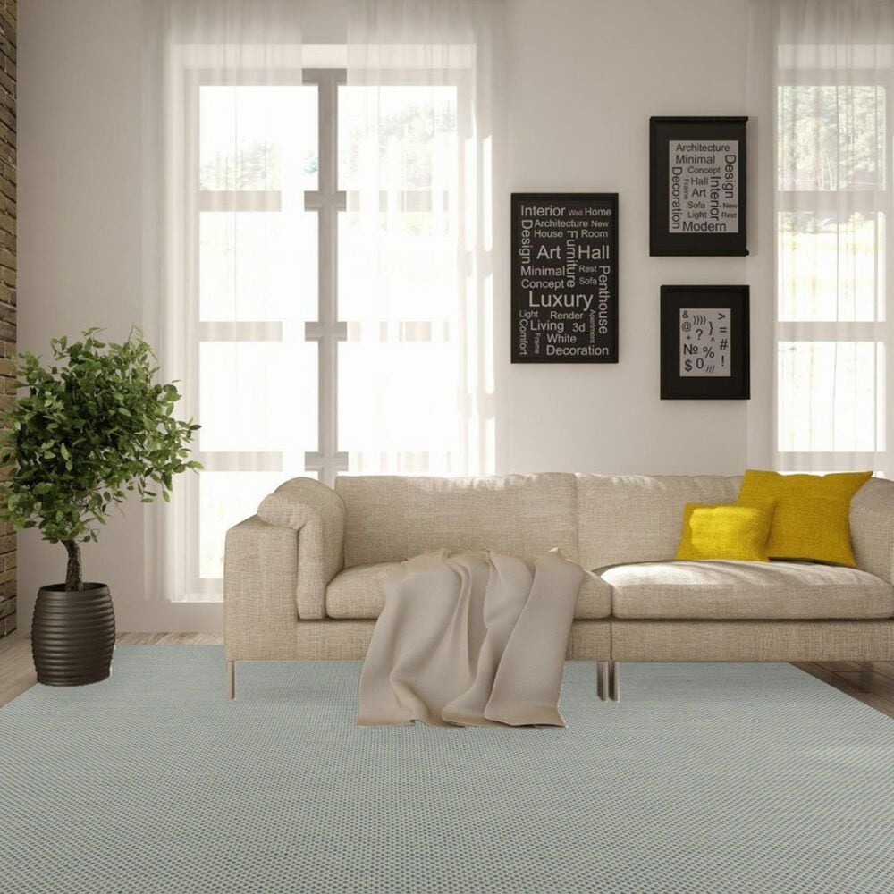Nourison Courtyard Ivory and Aqua 7&#39; x 10&#39; Indoor/Outdoor Area Rug, , large
