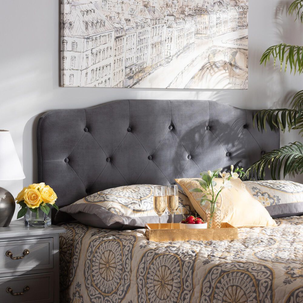 Baxton Studio Gregory Full Upholstered Headboard in Grey, , large