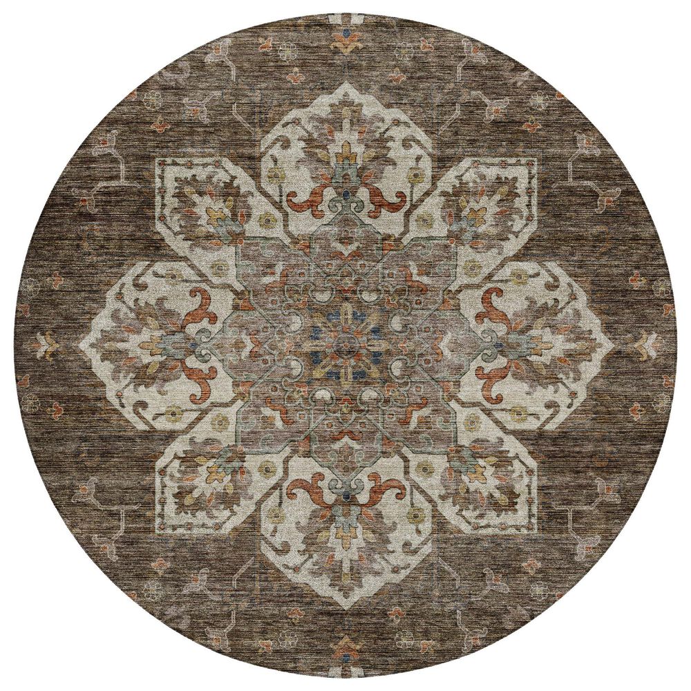 Dalyn Rug Company Silk Road Chocolate, Ivory, Gold, Copper, Gray and Taupe 8" Round Area Rug, , large