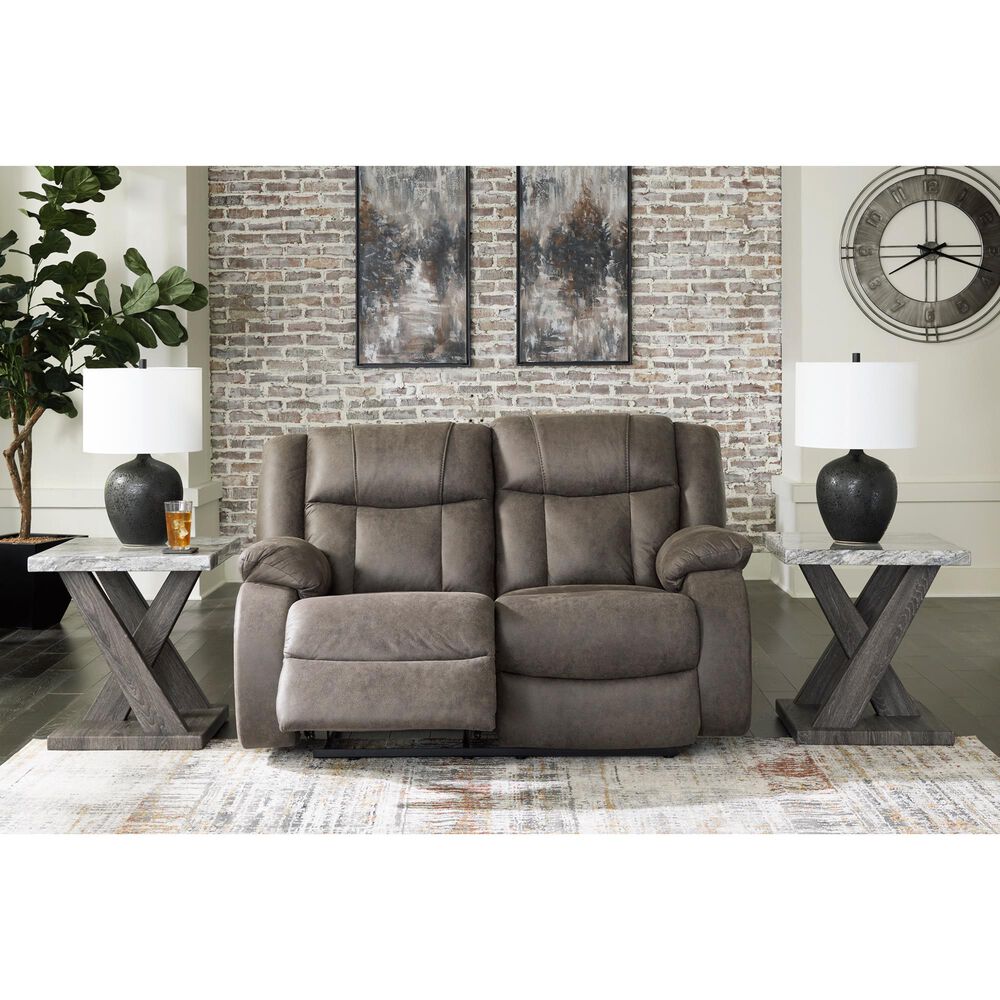 Ashley First Base Manual Reclining Loveseat in Gunmetal, , large