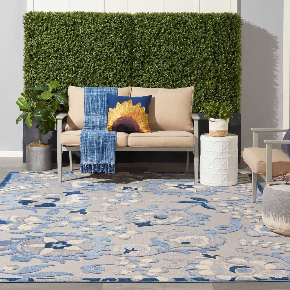 Nourison Aloha ALH17 9&#39; x 12&#39; Blue and Grey Indoor/Outdoor Area Rug, , large