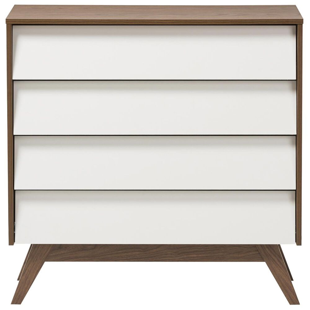 Baxton Studio Hildon 4 Drawer Storage Chest in White/"Walnut" Brown NFM