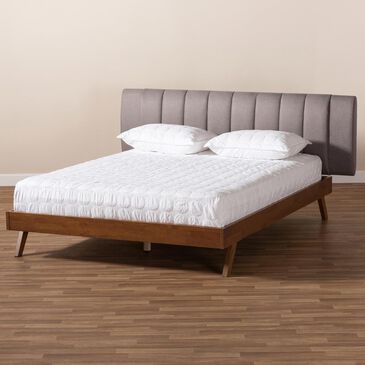 Baxton Studio Brita King Upholstered Bed in Gray/Walnut, , large