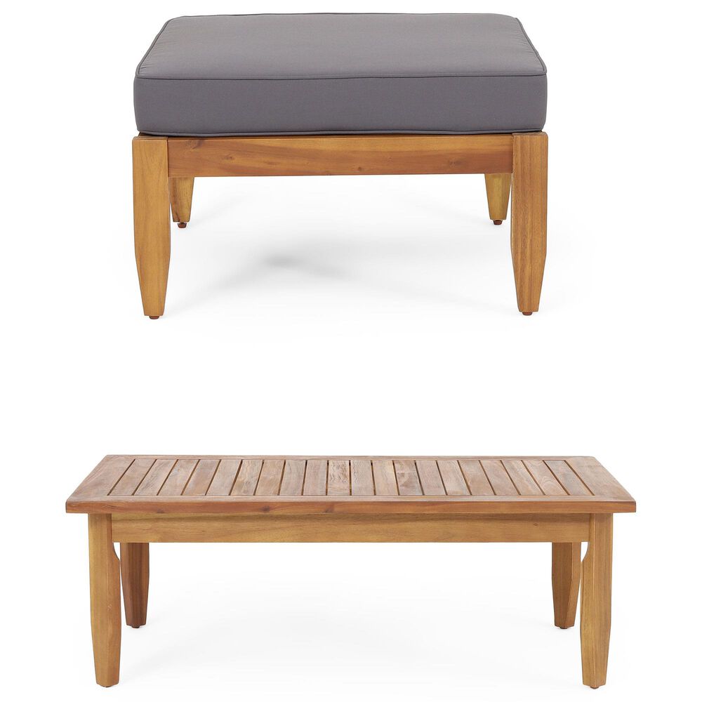 Hearth and Haven Aston 2-Piece Patio Chat Set with Gray Cushion in Teak, , large