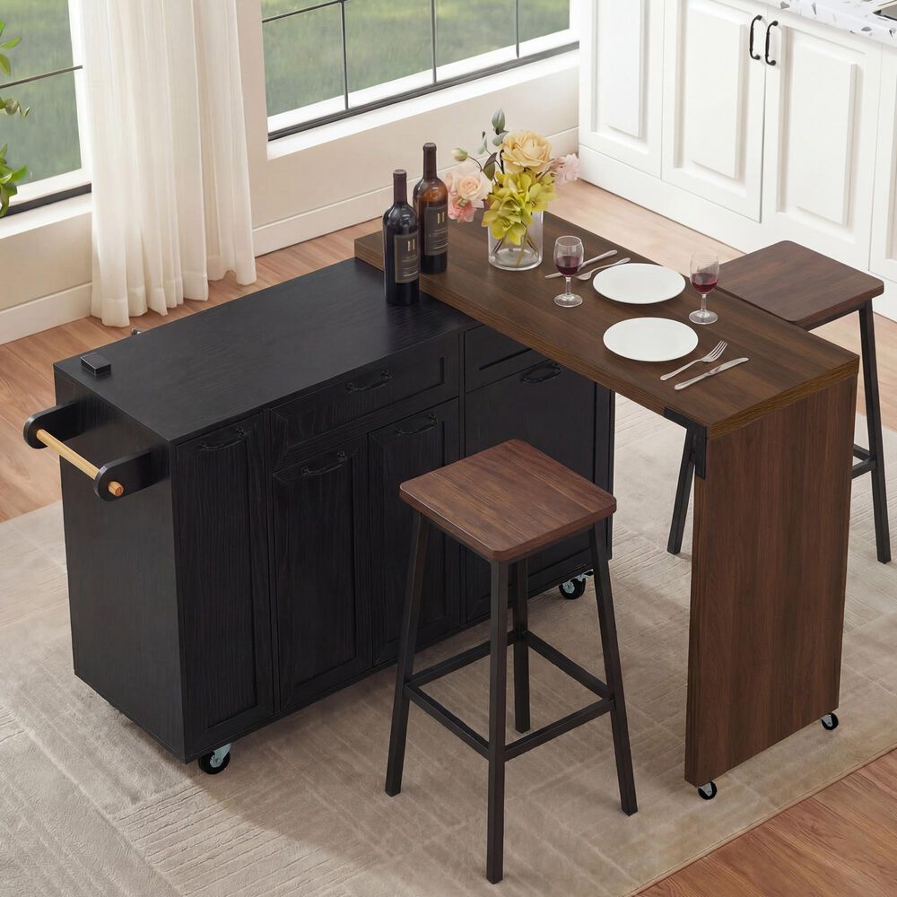 HOMLUX 102" Kitchen Island with Extendable Dining Table in Black, , large