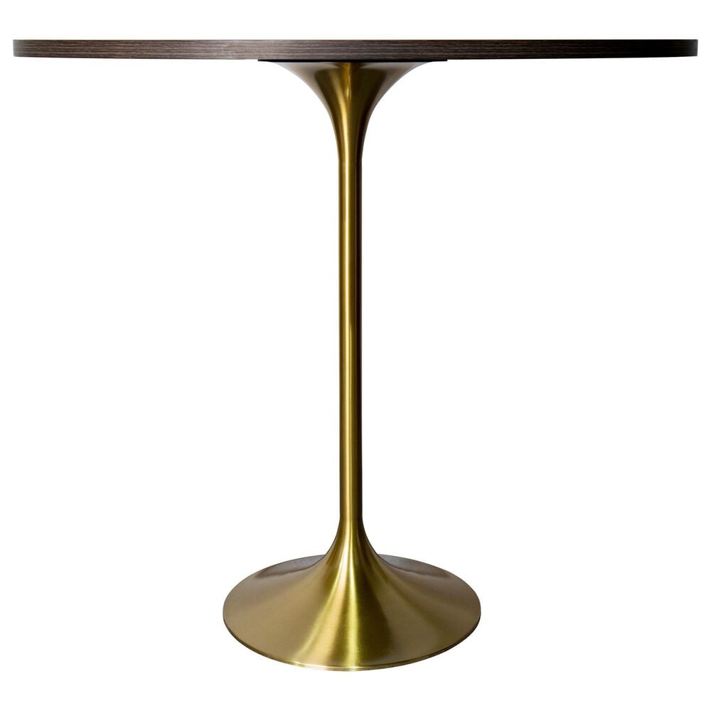 Leisuremod LeisureMod Verve Collection Modern Bar Height Table Brushed Gold Base with 48 Round Dark Walnut MDF Top, , large