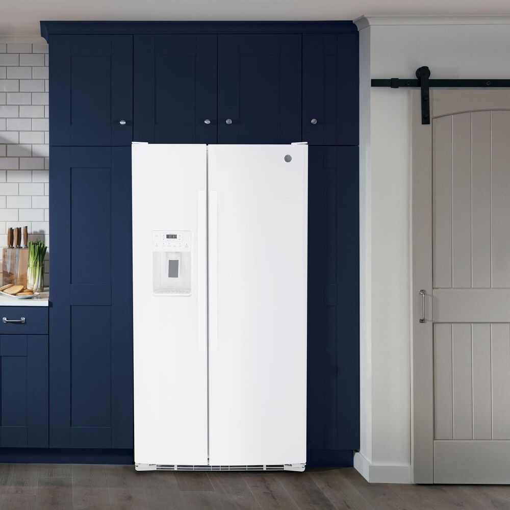 GE Appliances 25.3 Cu. Ft. Side by Side Refrigerator with External Dispenser in White, , large