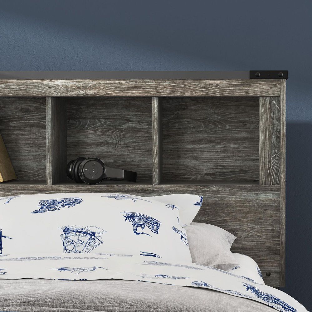Ashley Frandern Twin Bookcase Bed with Storage in Warm Gray, , large
