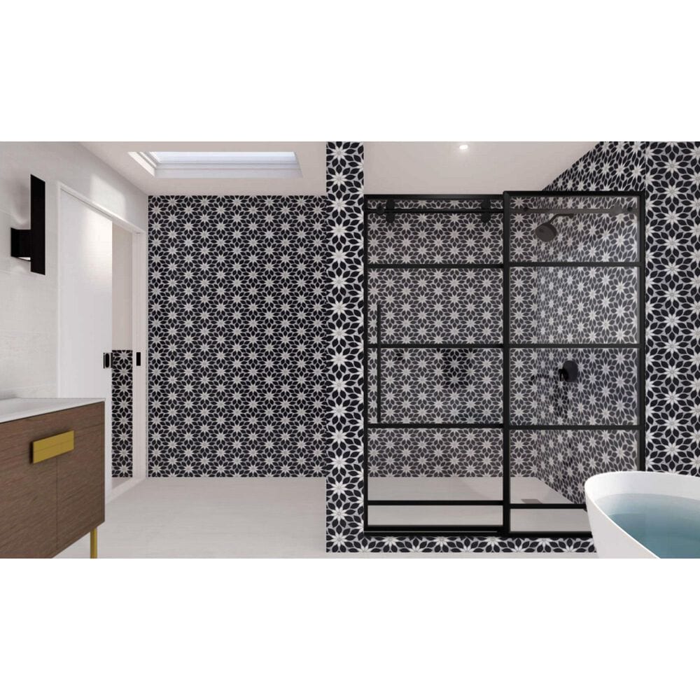 Soho Studio MJ Rain Flower Black Jade and Calacatta 12.4" x 14.13" Marble Mosaic Sheet, , large
