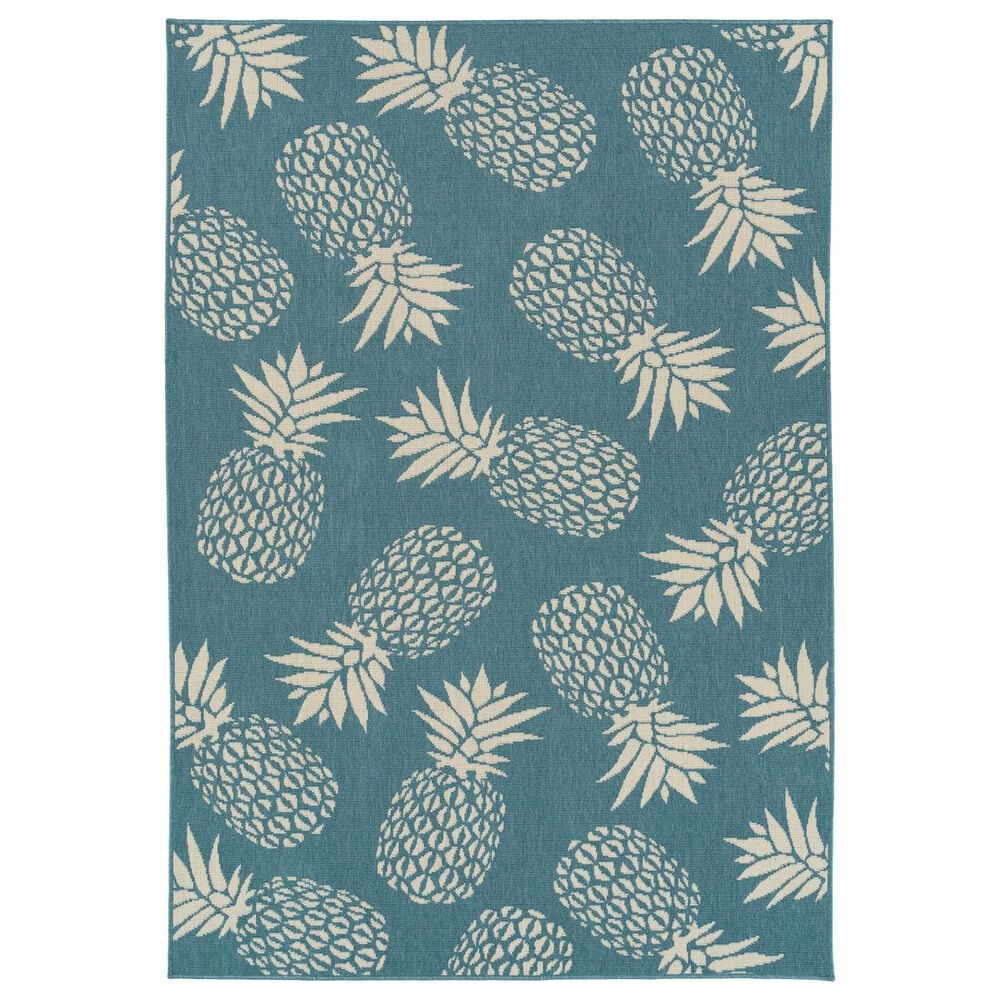 Kaleen Rugs Amalie Pineapple 2"2" x 8" Light Blue and Ivory Indoor/Outdoor Runner, , large