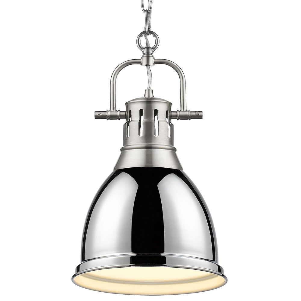 Golden Lighting Duncan Small Pendant in Chrome with Chain in Pewter, , large